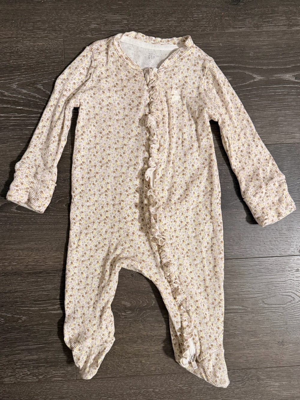 GAP Cream Floral Ruffle Footed One-Piece